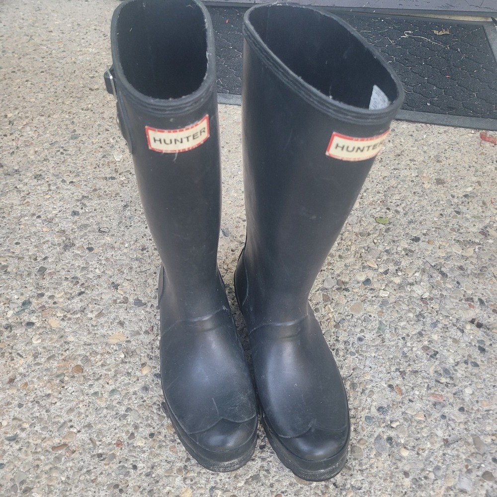 Hunter Original Tall Waterproof Black Rubber Knee High Rain Boots Women US 6